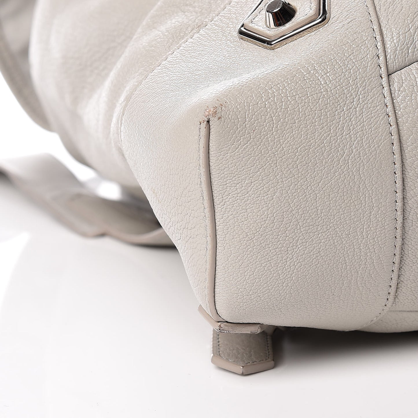 Chevre Silver Metallic Edge Hardware Backpack Gris Glace