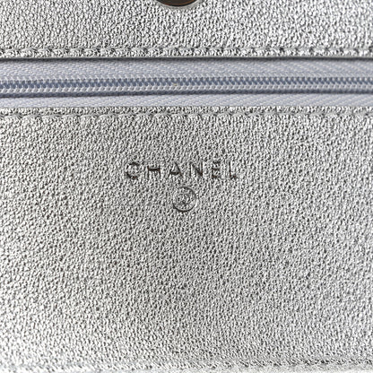 Chanel Metallic Lambskin Quilted Wallet On Chain WOC Silver 6 of 11