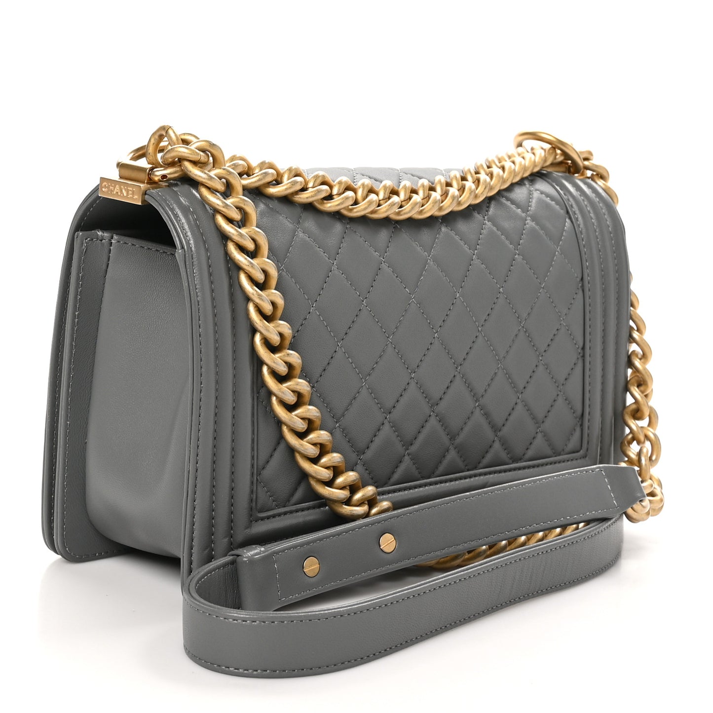 Lambskin Quilted Medium Boy Flap Grey