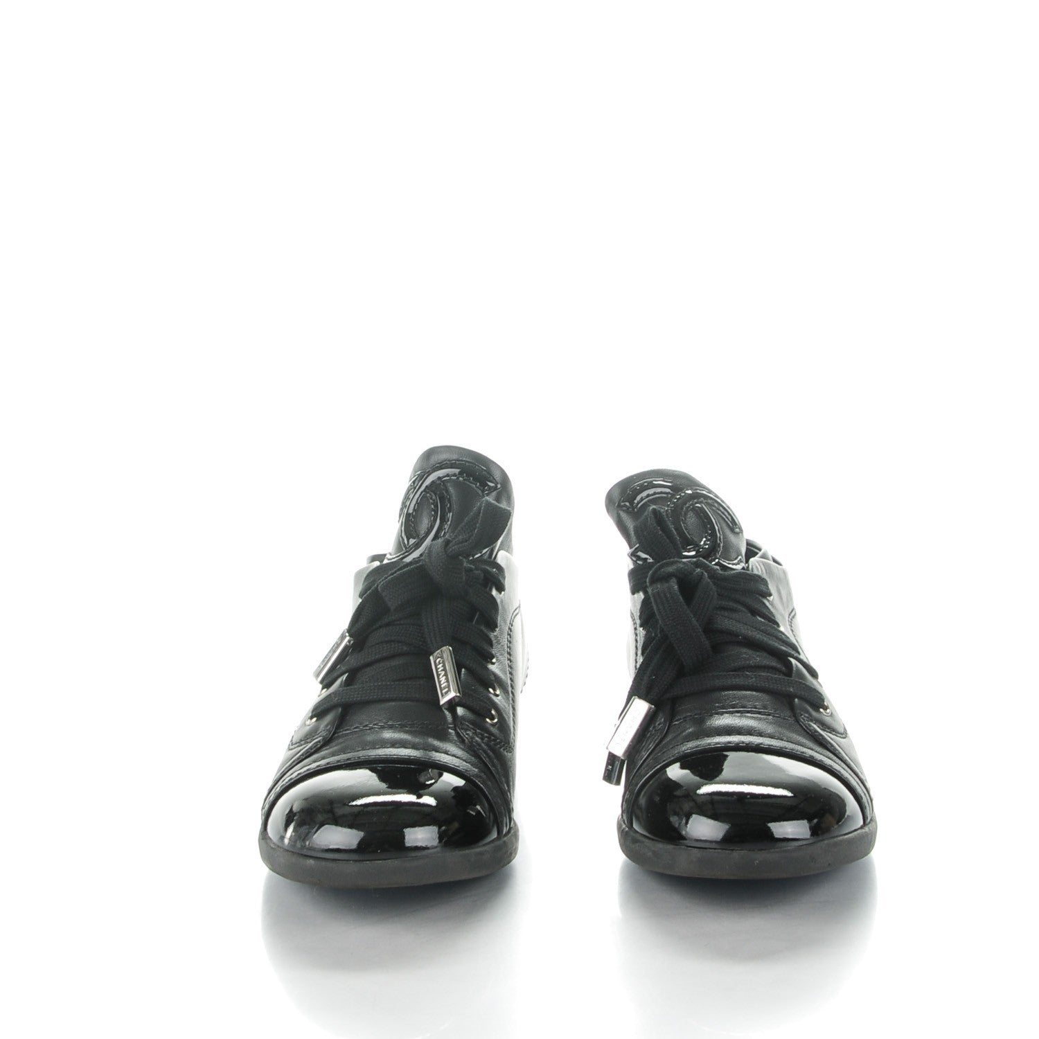 Chanel Lambskin Patent Cap Toe CC Sneakers 35.5 Black 2 of 7