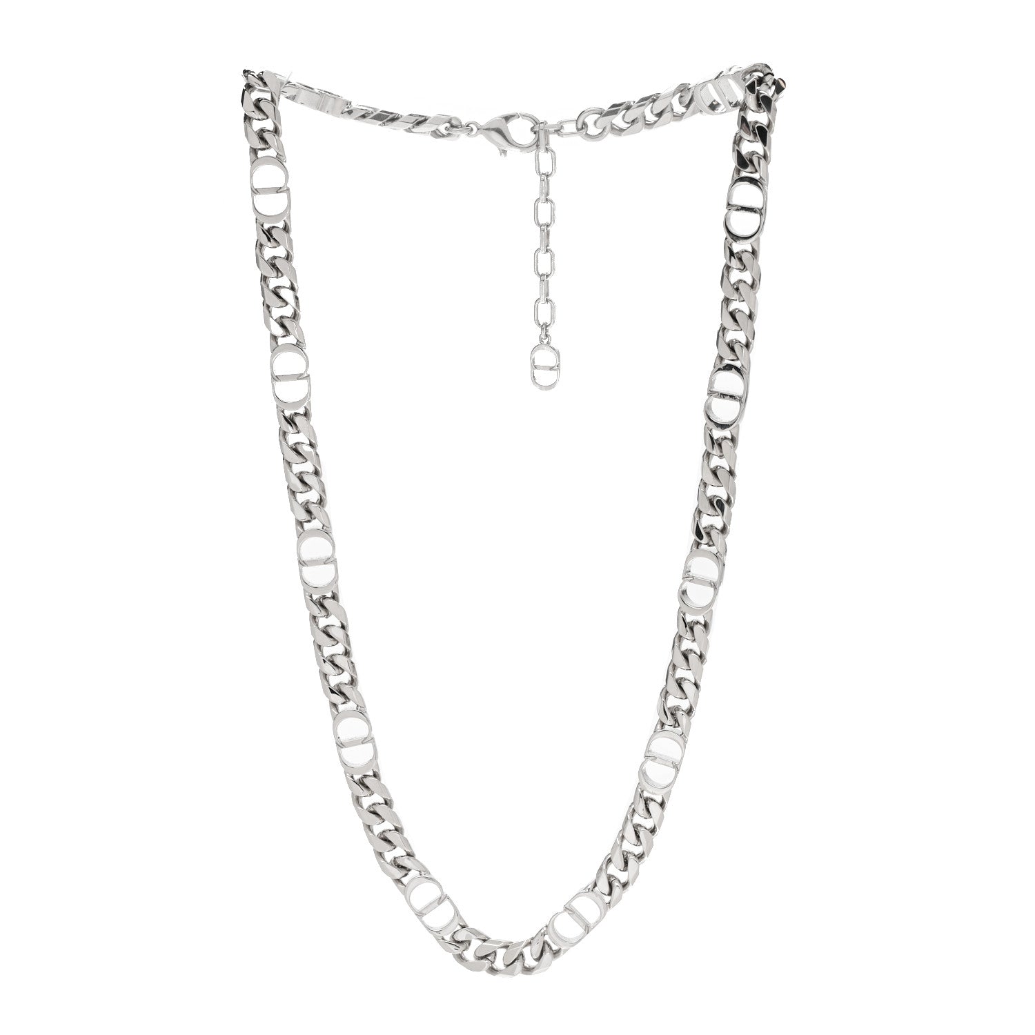 Christian Dior Brass CD Icon Thin Chain Link Necklace Silver 3 of 5