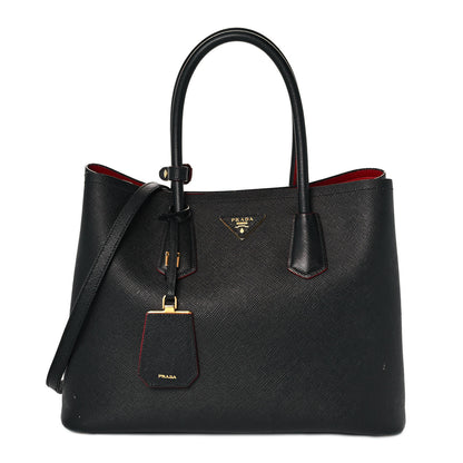 Prada Saffiano Cuir Medium Double Bag Black Fuoco 1 of 9