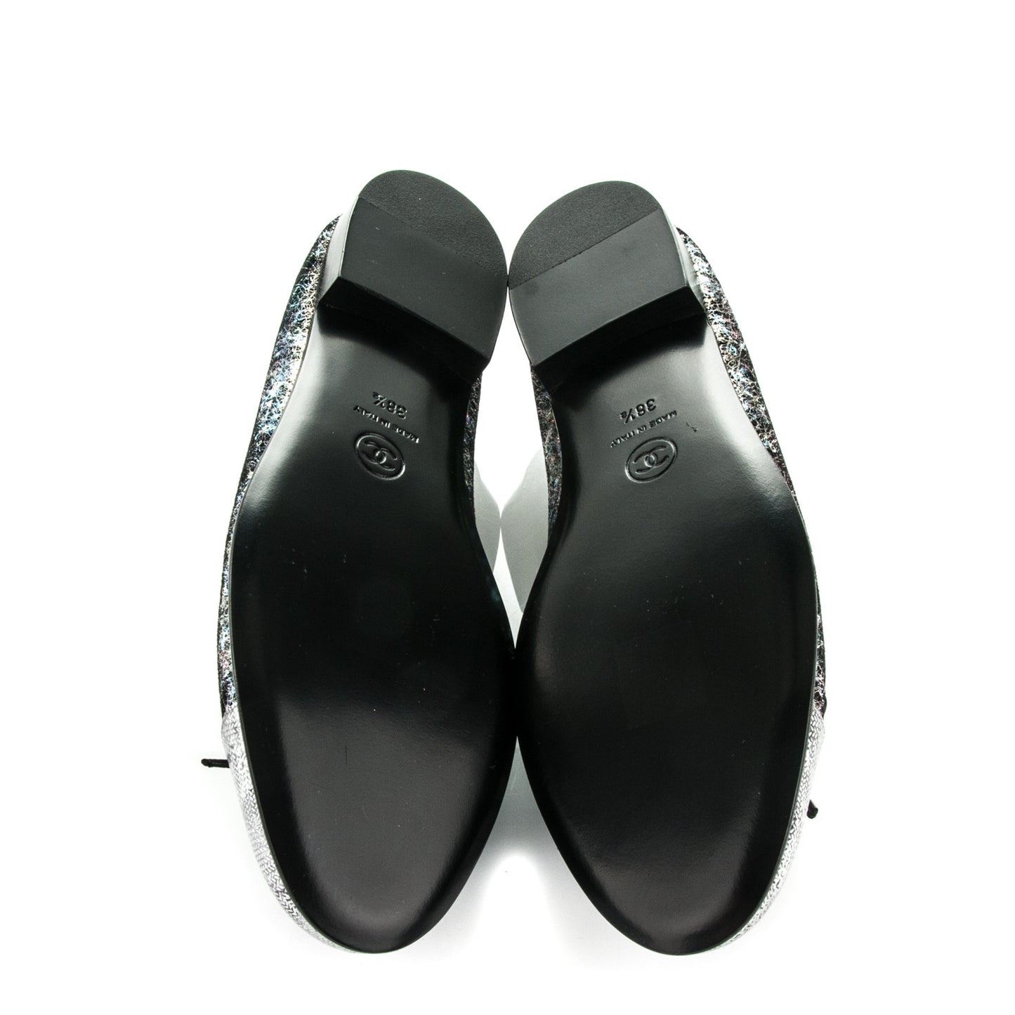 Metallic Calfskin Hologram Cap Toe Ballerina Flats 38.5 Silver