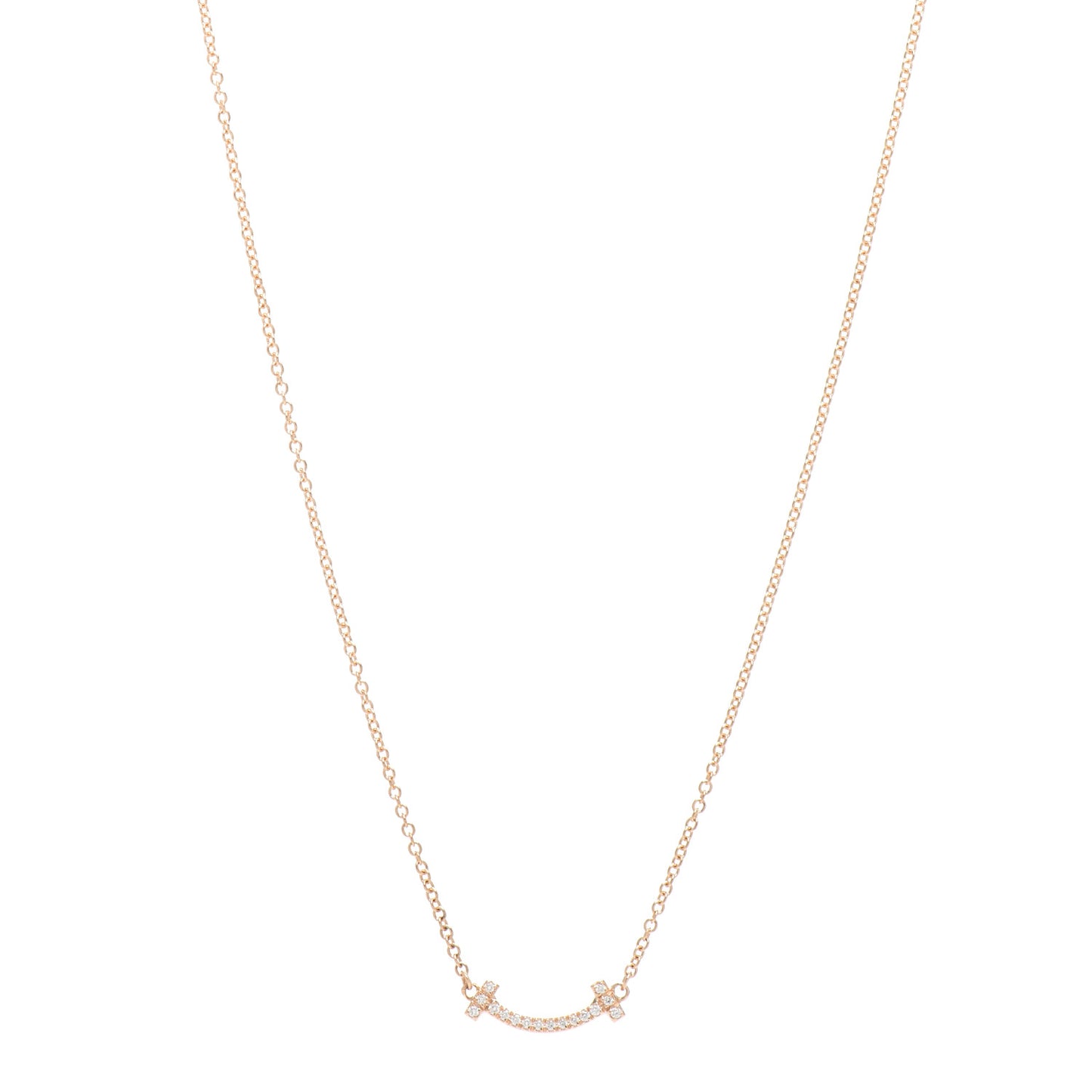 18K Rose Gold Diamond Mini T Smile Pendant Necklace
