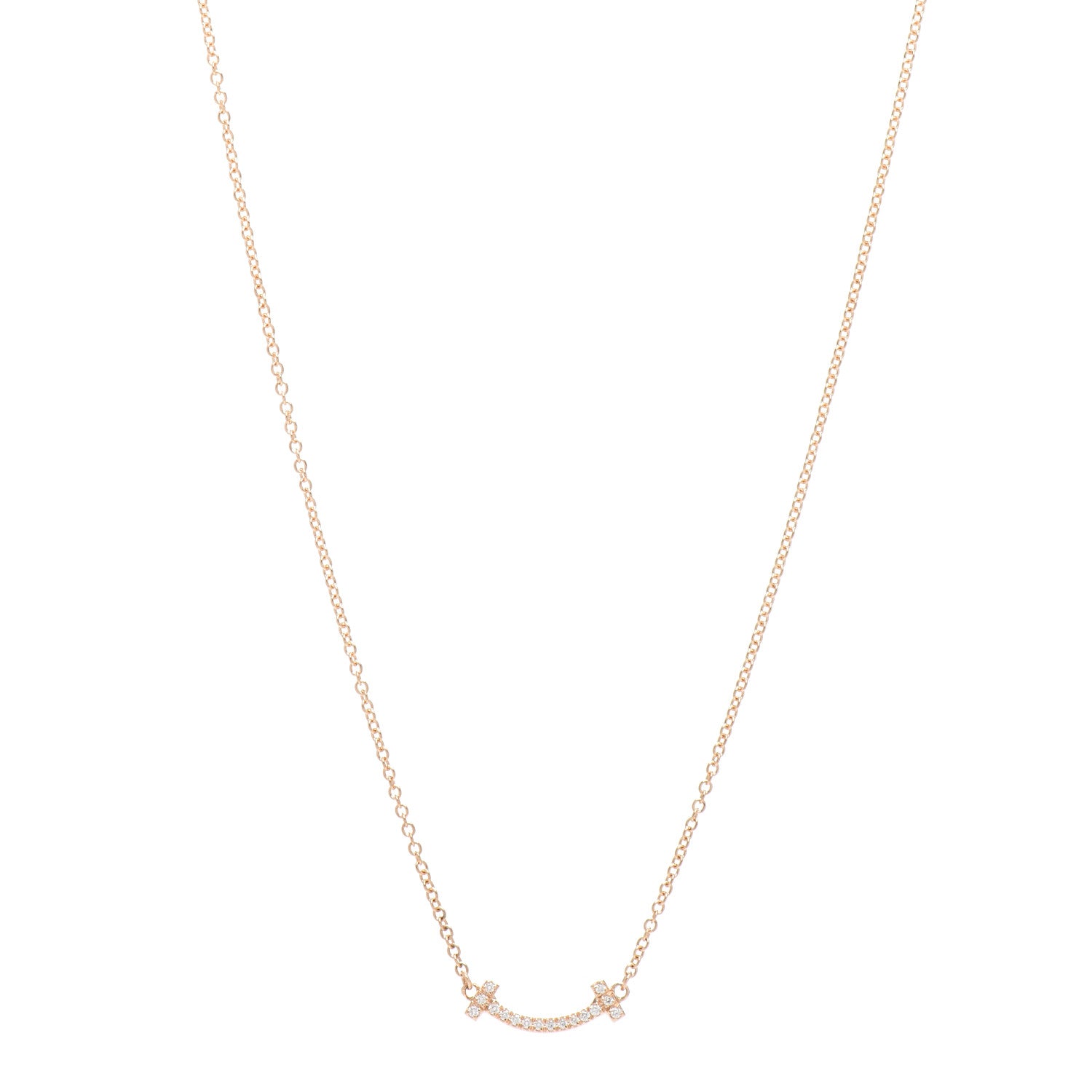 Tiffany 18K Rose Gold Diamond Mini T Smile Pendant Necklace 1 of 5
