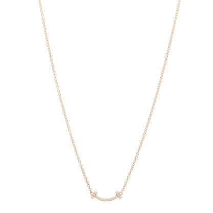 Tiffany 18K Rose Gold Diamond Mini T Smile Pendant Necklace 1 of 5