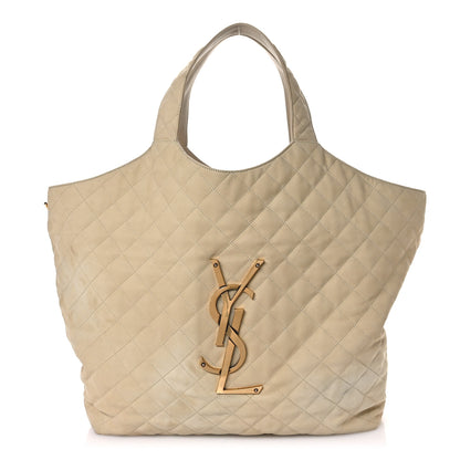 Saint Laurent Nubuck Suede Quilted Maxi Icare Shopping Tote Beige 1 of 13