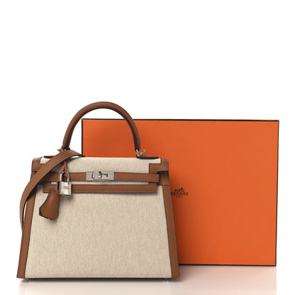Hermes Toile H Swift Kelly Sellier 25 Ecru Gold 13 of 13