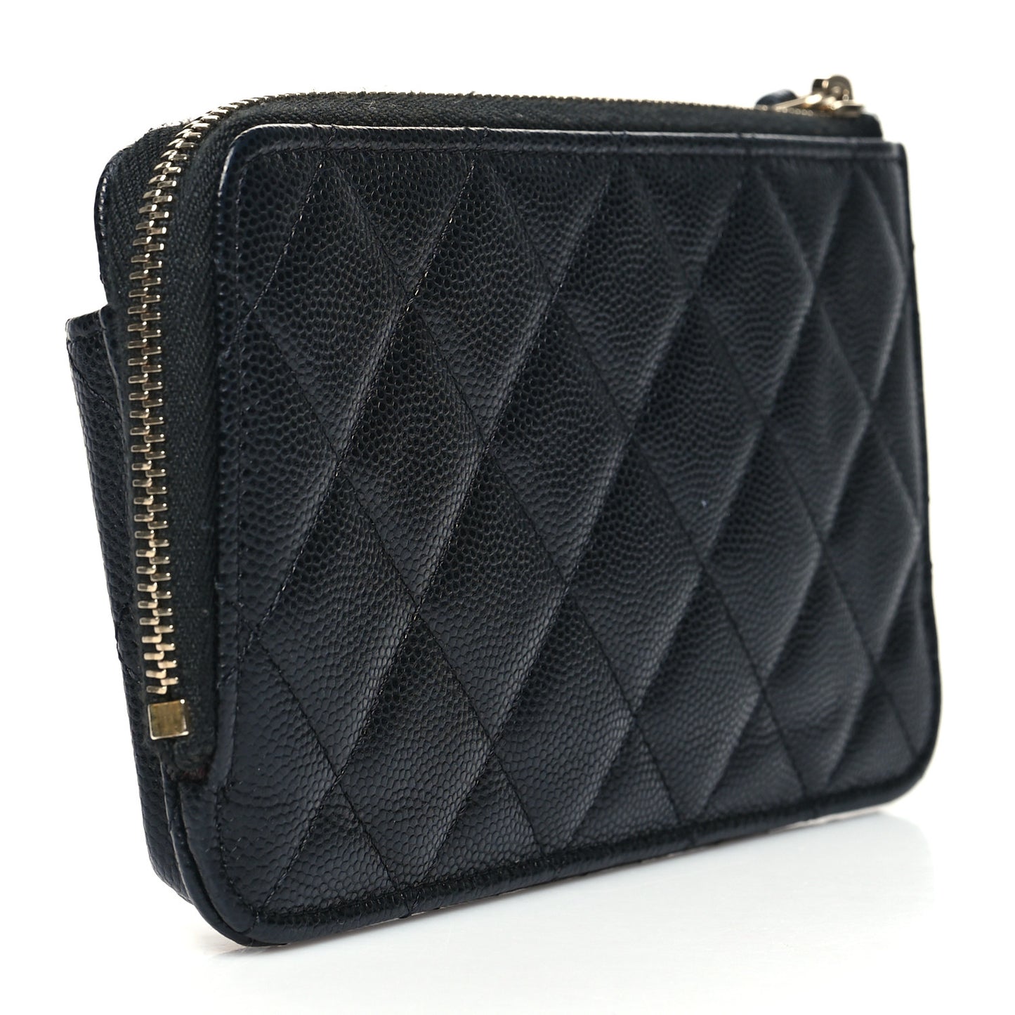 Caviar Quilted Phone Holder Zip Clutch Black