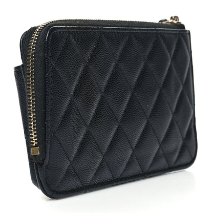 Chanel Caviar Quilted Phone Holder Zip Clutch Black 3 of 12