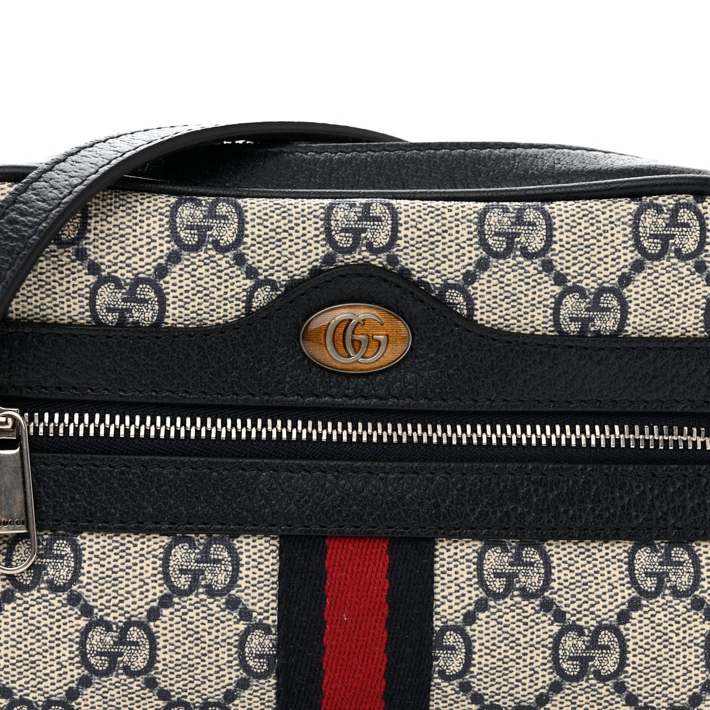 GG Supreme Monogram Textured Dollar Calfskin Web Mini Ophidia Shoulder Bag Beige Blue