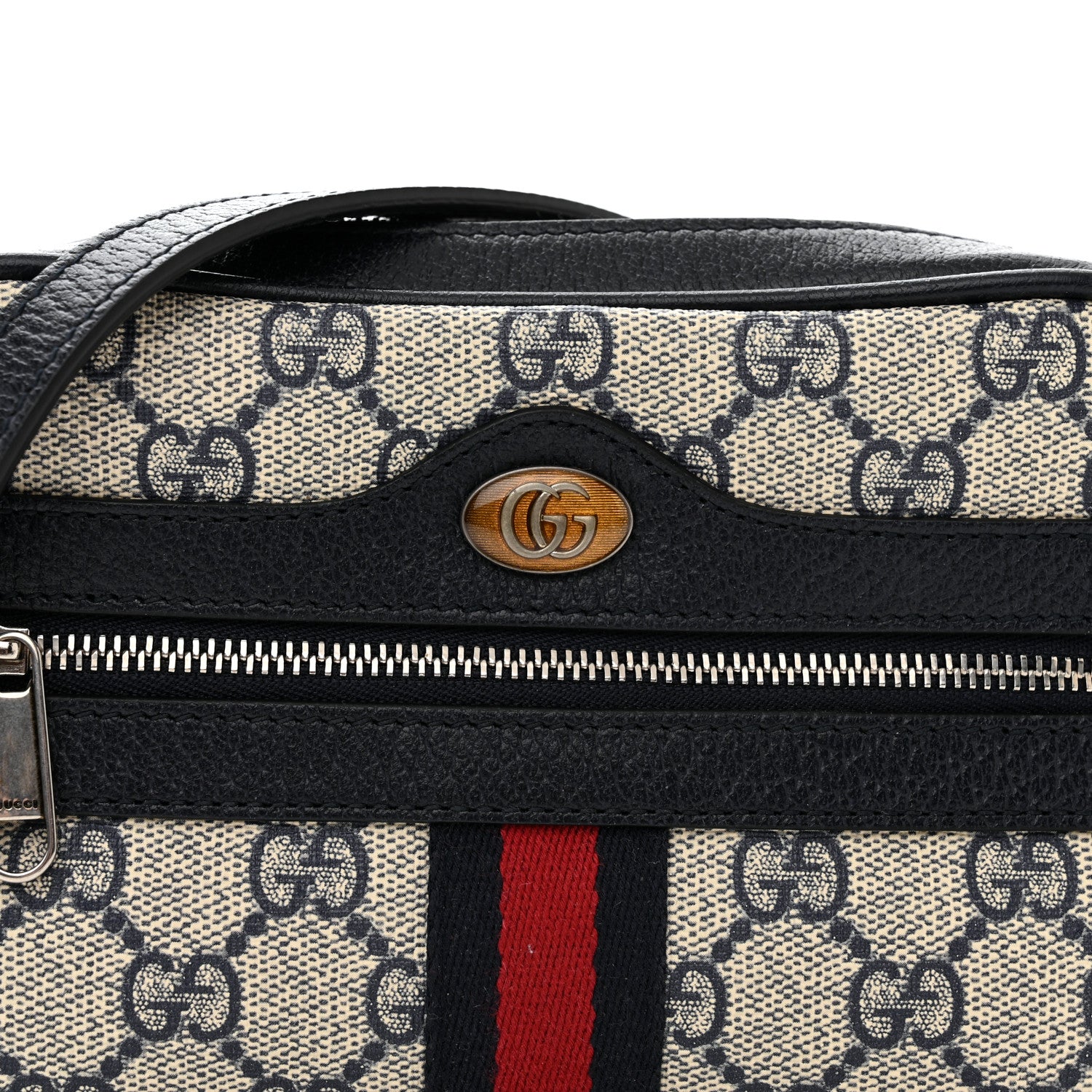 Gucci GG Supreme Monogram Textured Dollar Calfskin Web Mini Ophidia Shoulder Bag Beige Blue 8 of 10