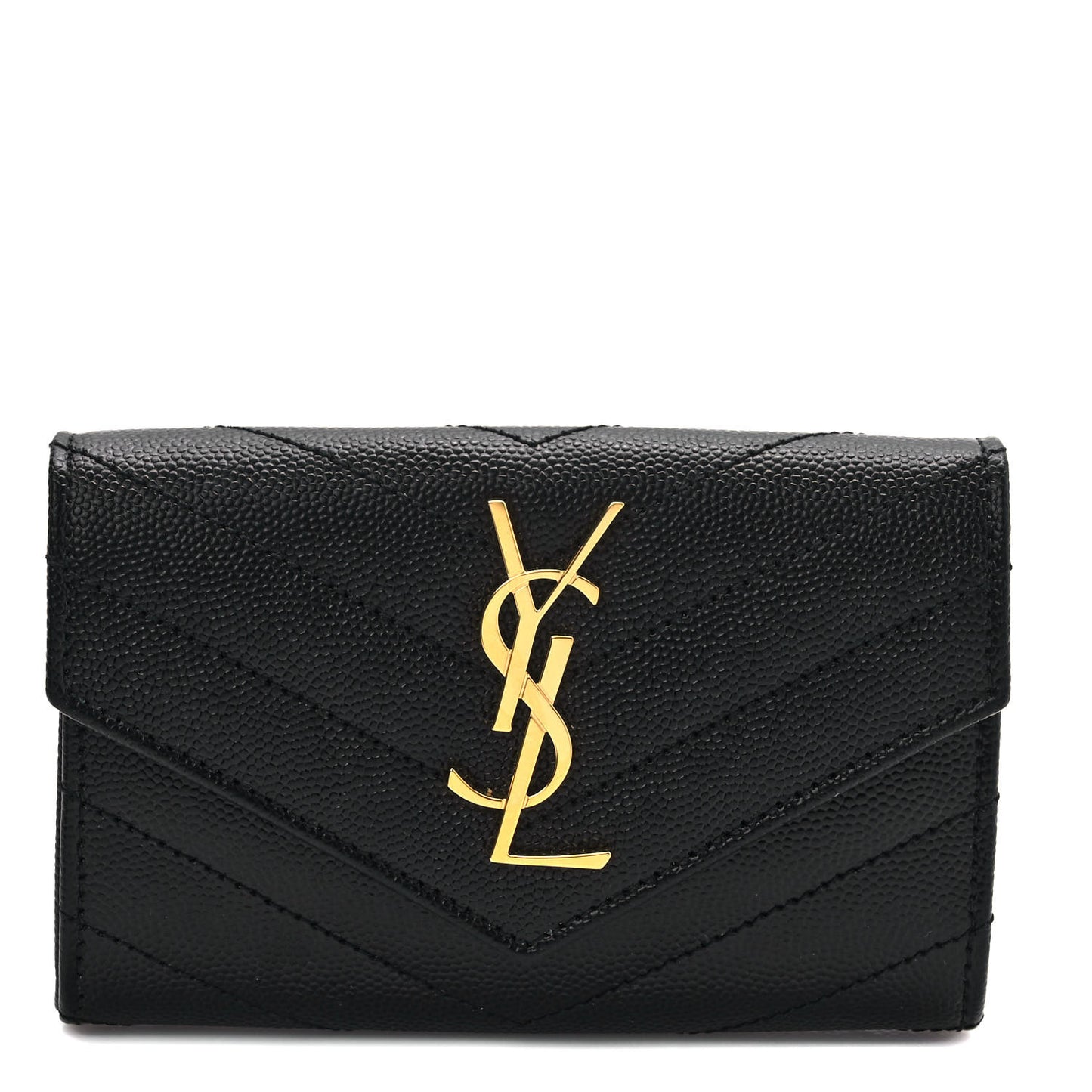 Grain De Poudre Matelasse Chevron Small Monogram Envelope Wallet Black