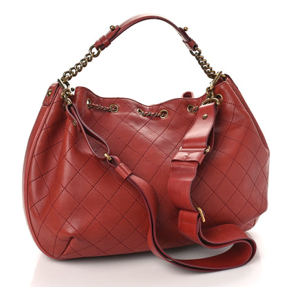 Chanel Calfskin Stitched Large Drawstring CC Bag Burgundy 3 of 9