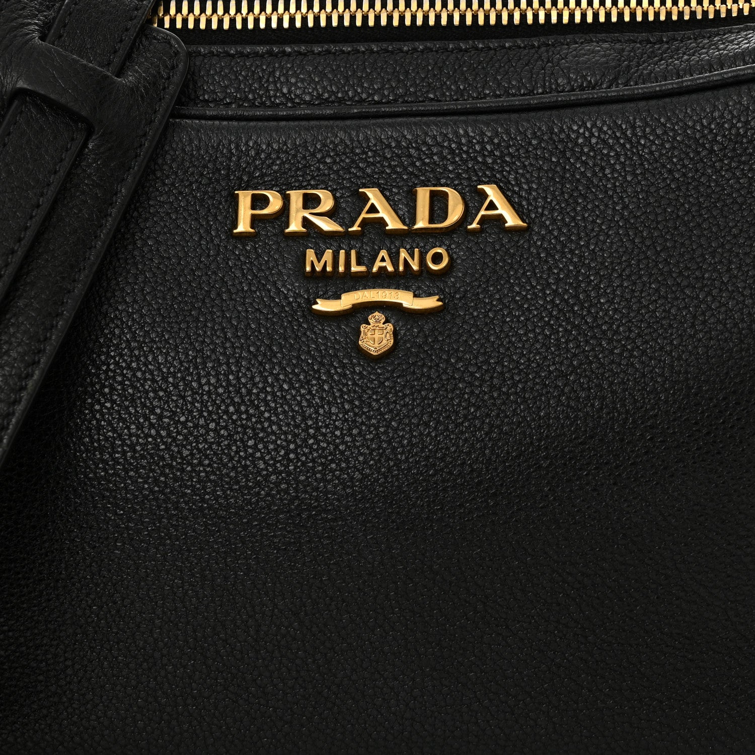 Prada Vitello Daino Medium Double Zip Shoulder Bag Black 10 of 12
