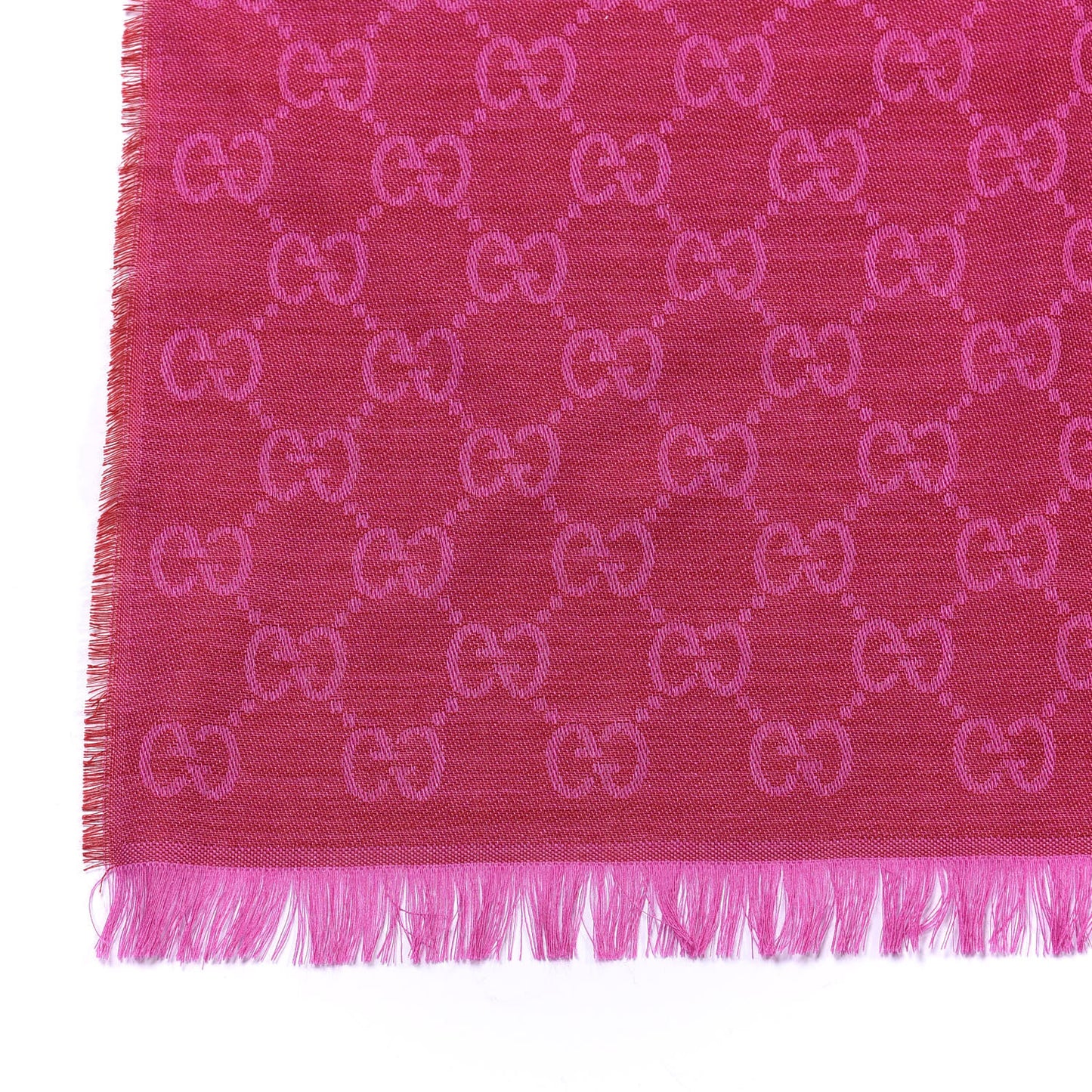 Wool Silk GG Monogram GGWeblong Fringe Scarf Shawl Red Pink