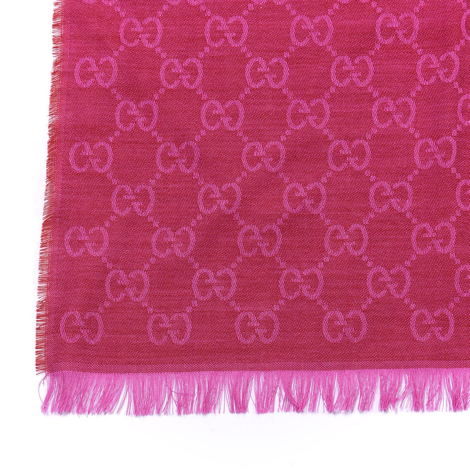 Gucci Wool Silk GG Monogram GGWeblong Fringe Scarf Shawl Red Pink 1 of 2