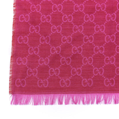 Gucci Wool Silk GG Monogram GGWeblong Fringe Scarf Shawl Red Pink 1 of 2