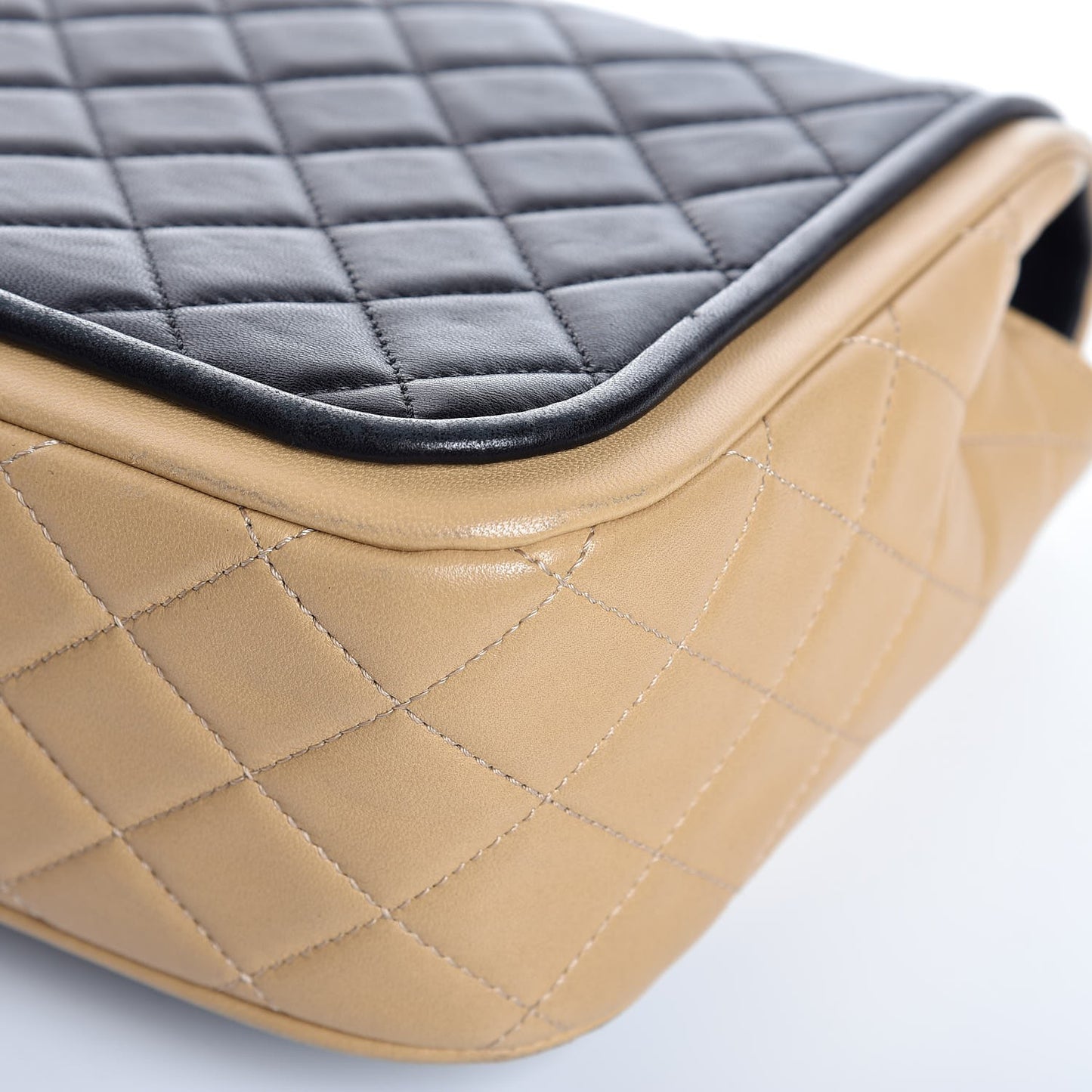 Lambskin Quilted Large Twist Two Tone Flap Bag Black Beige