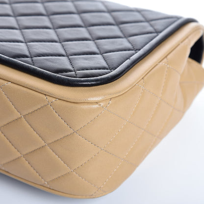 Chanel Lambskin Quilted Large Twist Two Tone Flap Bag Black Beige 12 of 14