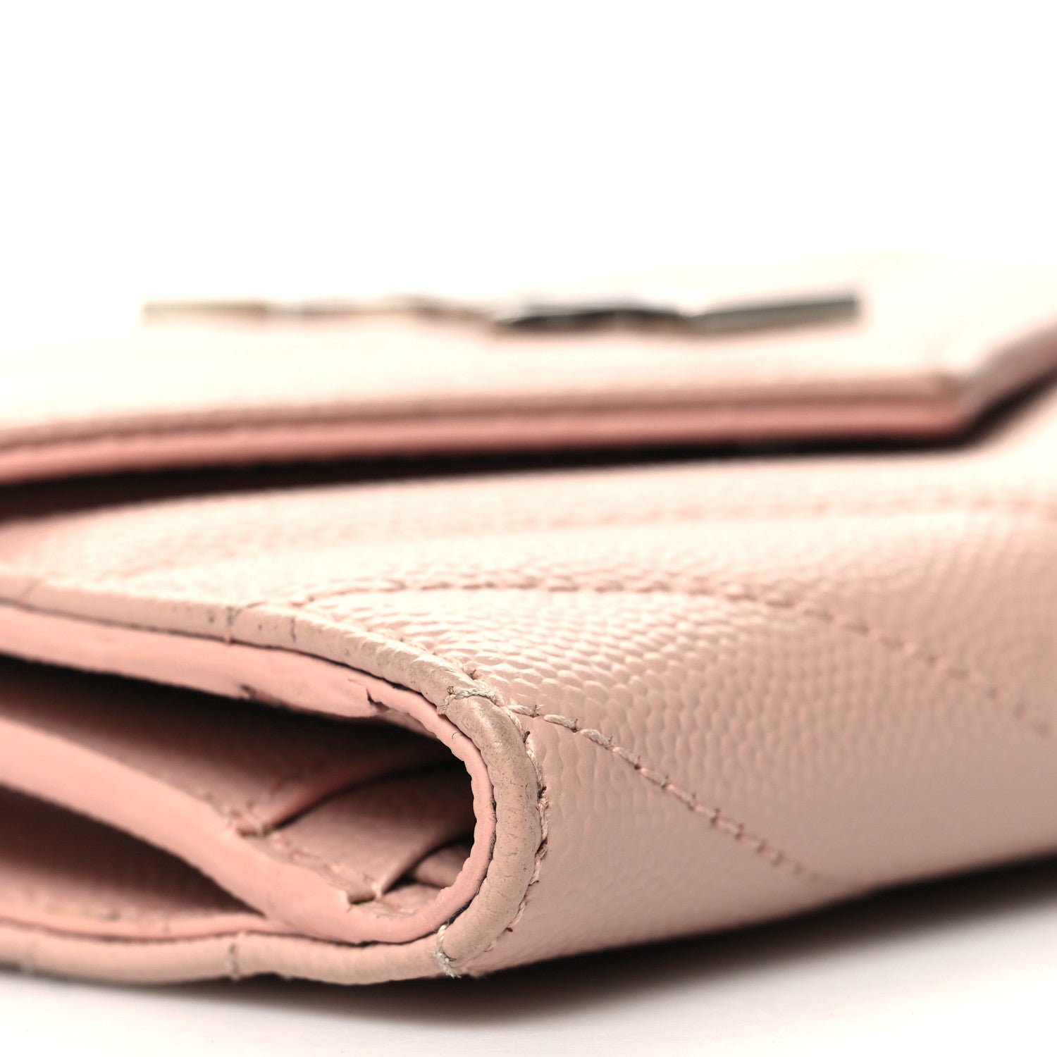 Saint Laurent Grain De Poudre Matelasse Chevron Monogram Compact Tri Fold Wallet Pale Pink 10 of 14
