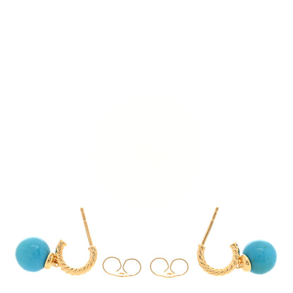 David Yurman 18K Yellow Gold Turquoise 9mm Solari Hoop Earrings 3 of 4