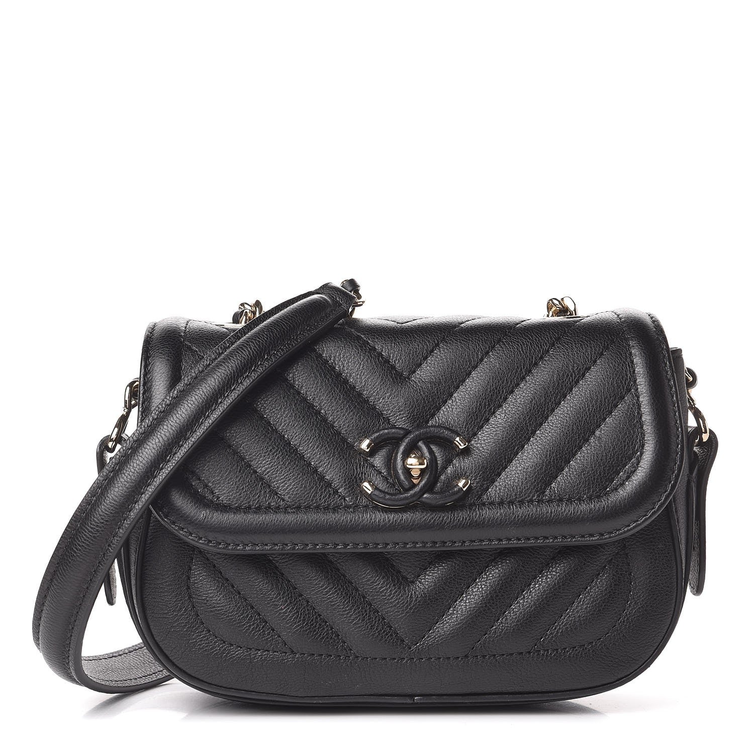 Chanel Calfskin Chevron Quilted Mini Messenger Flap Black 1 of 7
