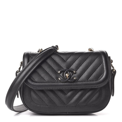 Chanel Calfskin Chevron Quilted Mini Messenger Flap Black 1 of 7
