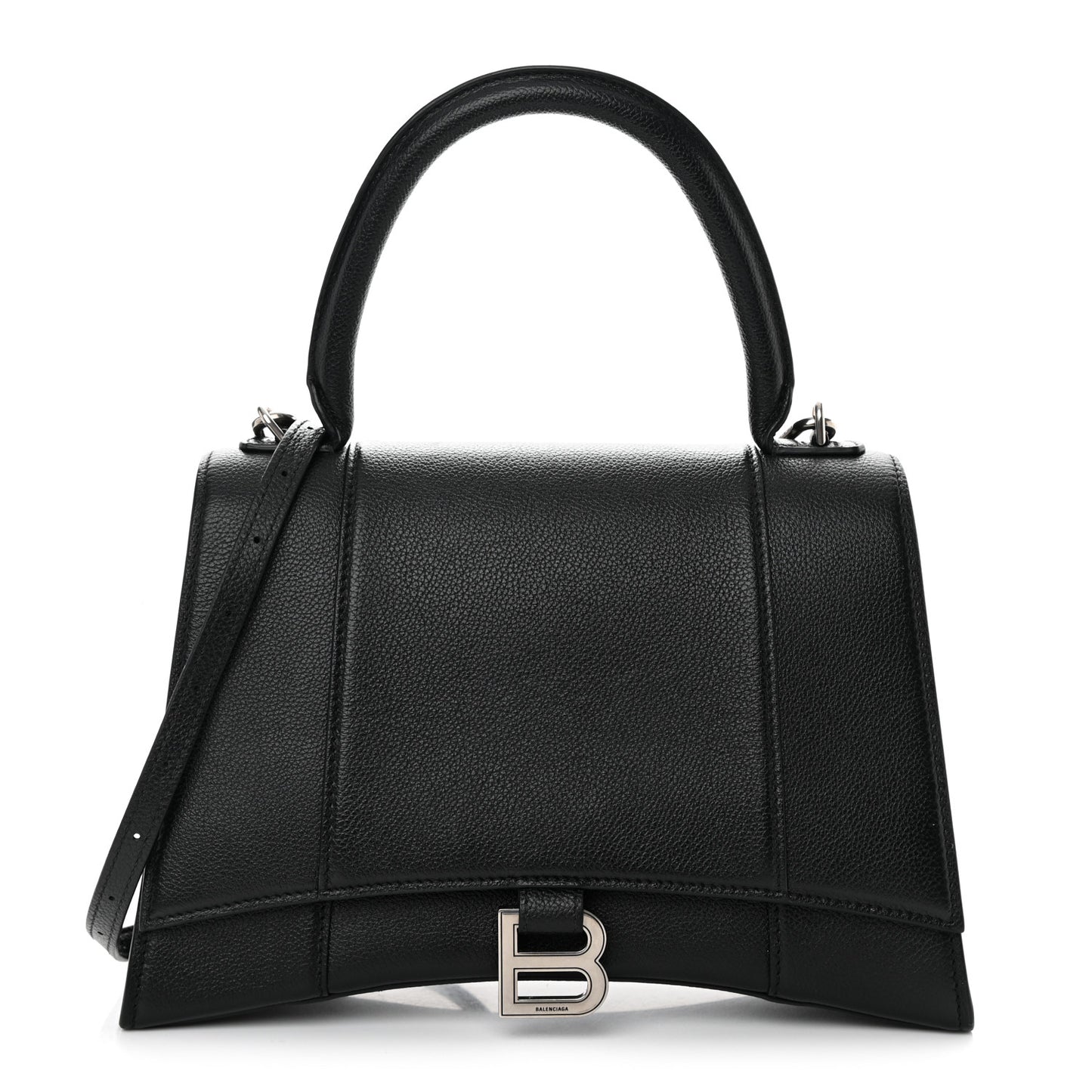 Grained Calfskin Medium Hourglass Top Handle Bag Black