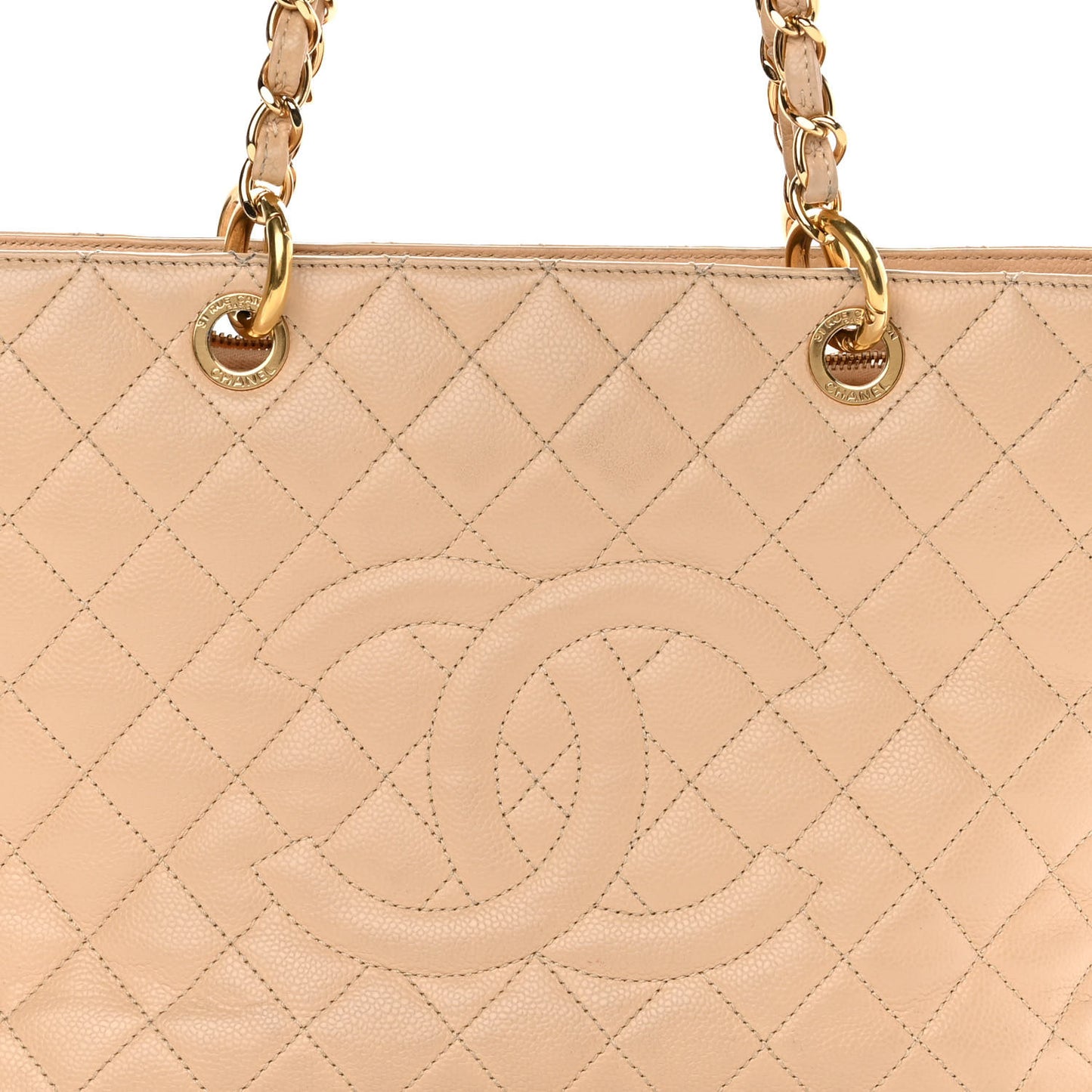 Caviar Quilted Grand Shopping Tote GST Beige Clair