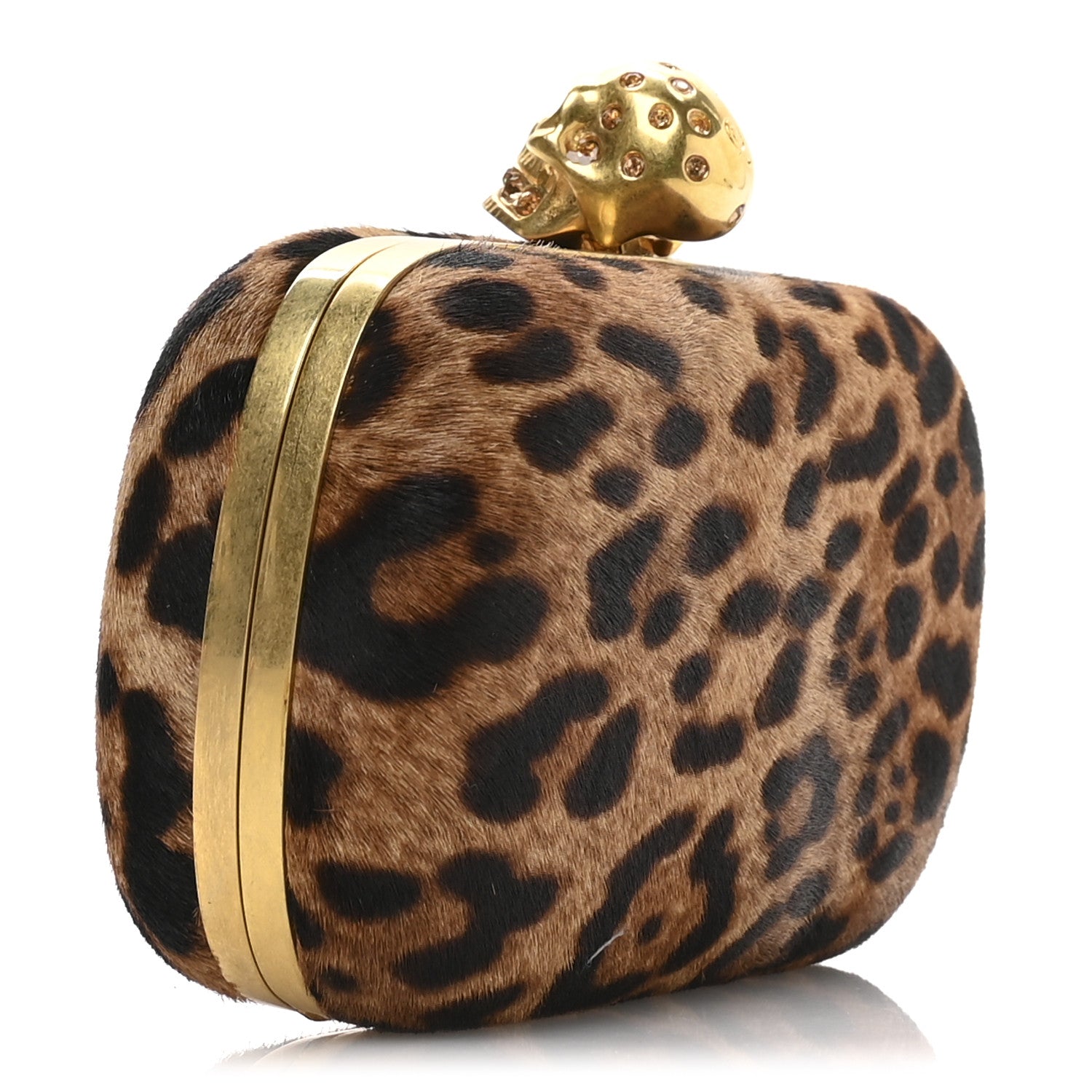 Alexander McQueen Calf Hair Leopard Print Skull Box Clutch 3 of 10