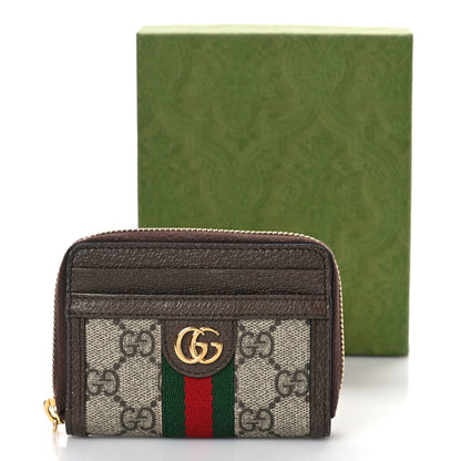 Gucci GG Supreme Monogram Textured Dollar Calfskin Web Ophidia Zip Around Card Case Wallet Beige Ebony New Acero 9 of 9