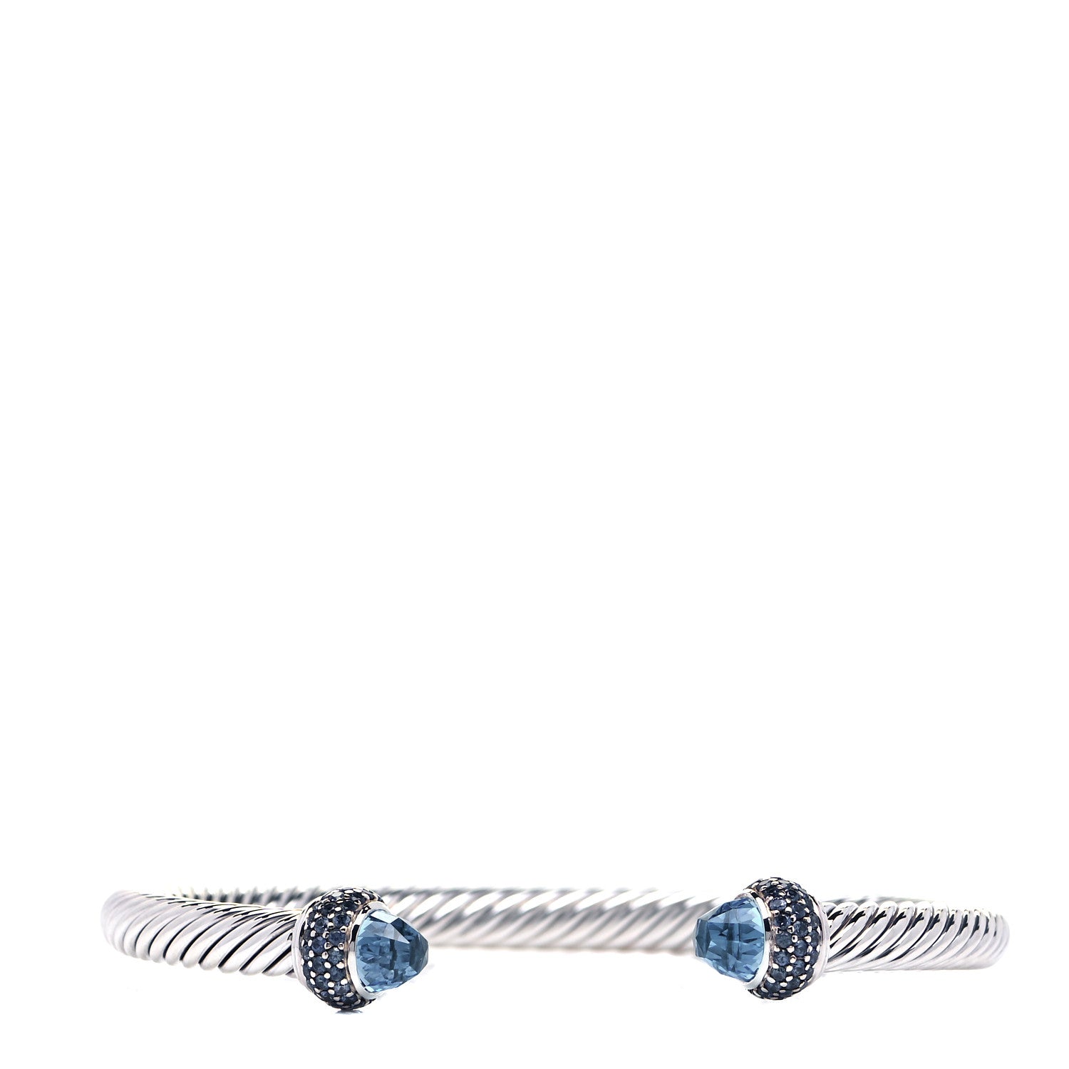David Yurman Sterling Silver Blue Topaz Blue Sapphire 5mm Cable Candy Bracelet 1 of 6
