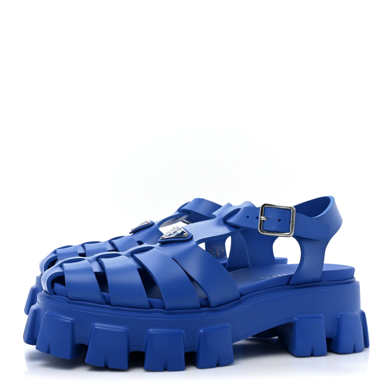 Prada Foam Rubber Metal Triangle Logo Mens Monolith 55mm Cage Sandals 9 Azzurro 3 of 9