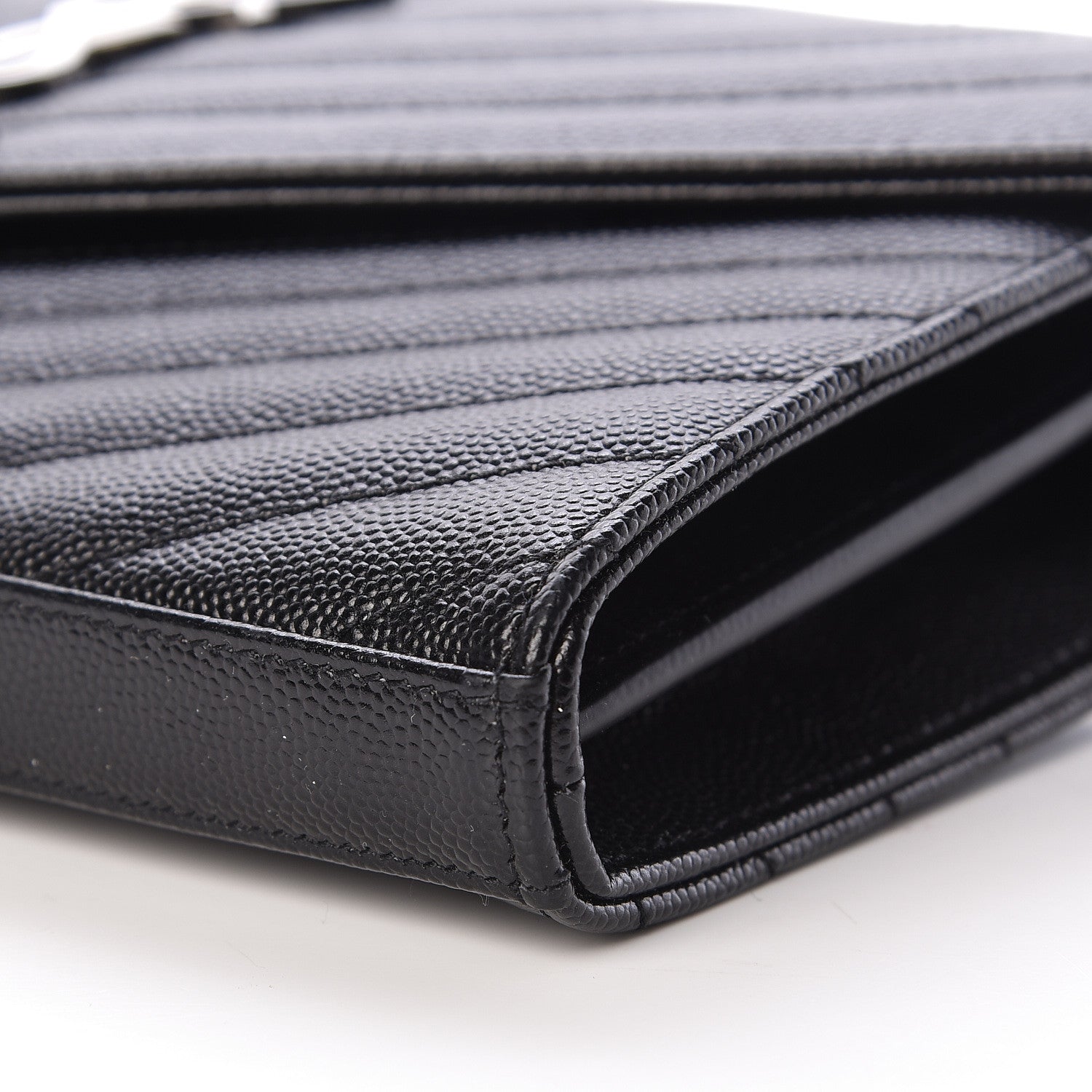 Saint Laurent Grain De Poudre Matelasse Chevron Monogram Chain Wallet Black 8 of 10