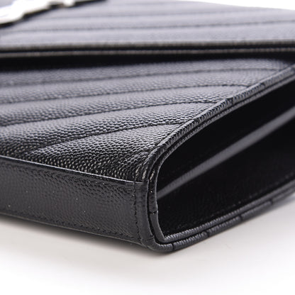 Saint Laurent Grain De Poudre Matelasse Chevron Monogram Chain Wallet Black 8 of 10