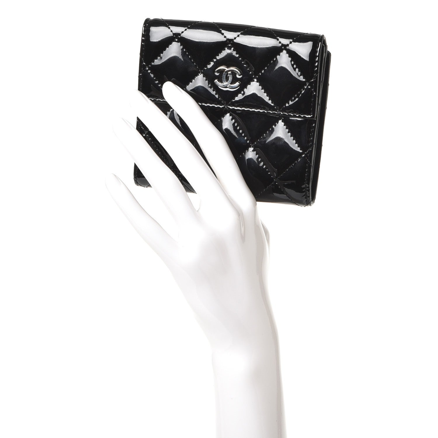 Chanel Patent Quilted Compact French Flap Wallet Black 2 of 9