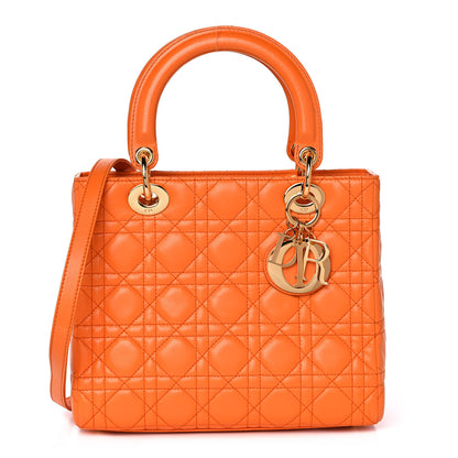 Christian Dior Lambskin Cannage Medium Lady Dior Orange 1 of 12