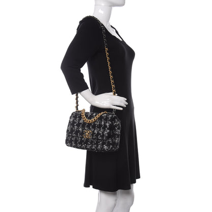 Chanel Tweed Quilted Medium Chanel 19 Flap Black Silver Ecru 2 of 10