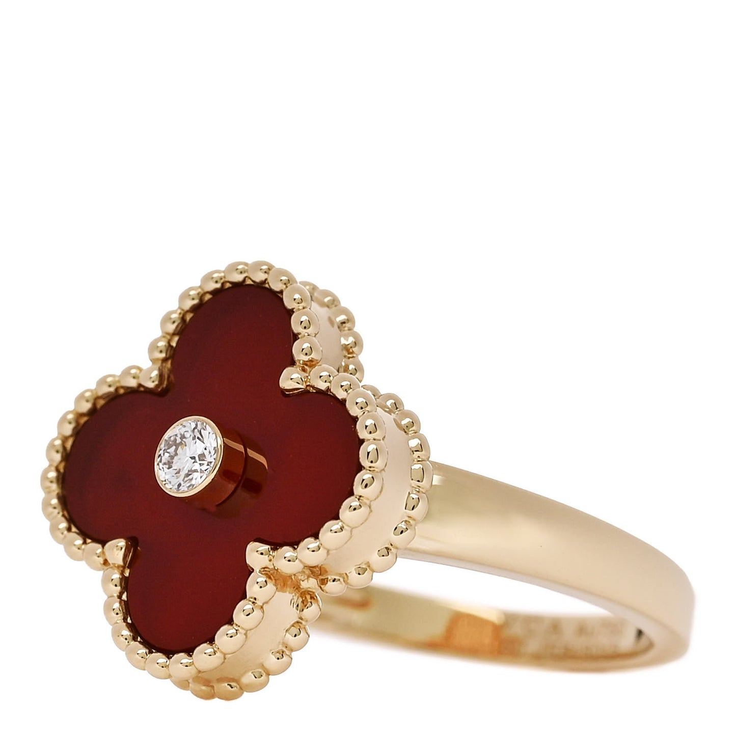 18K Yellow Gold Diamond Carnelian Vintage Alhambra Ring 50 5.25