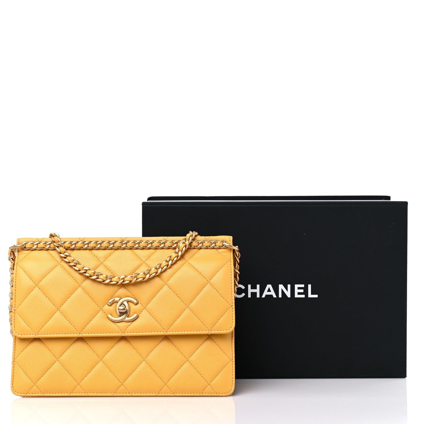 Caviar Quilted Chain Frame Flap Yellow
