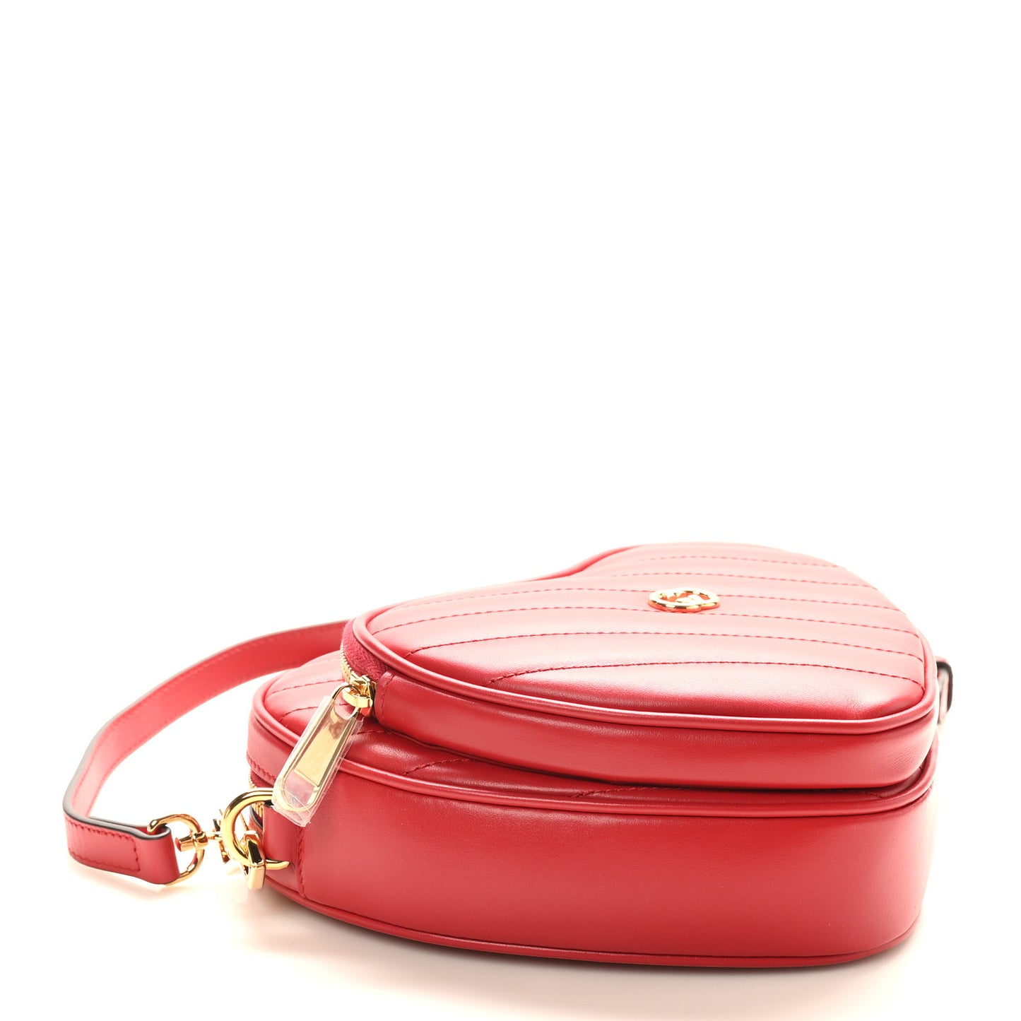 Calfskin Matelasse Diagonal Mini Interlocking G Heart Shoulder Bag Hibiscus Red