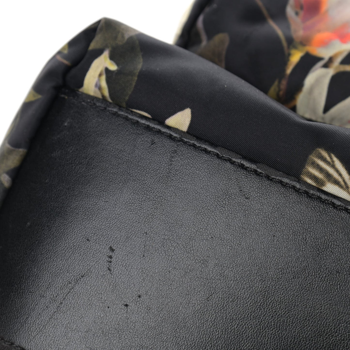 Nylon Calfskin Magnolia and Moth Print Backpack Black