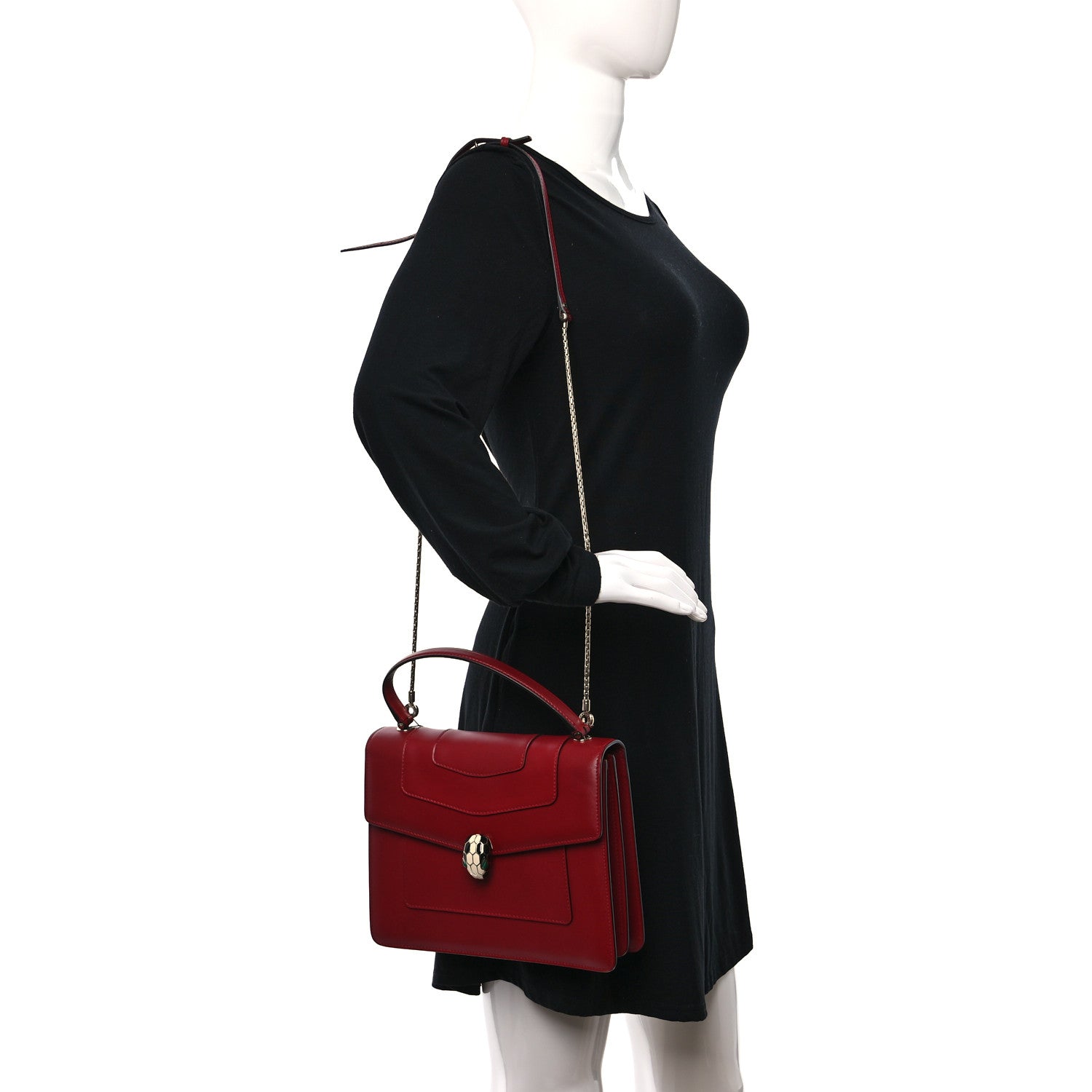 Bulgari Calfskin Large Serpenti Forever Top Handle Red 2 of 8