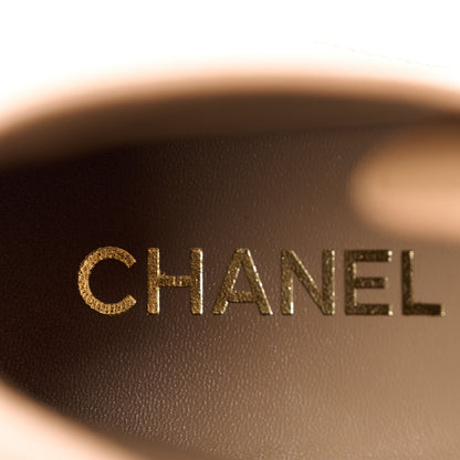 Chanel Calfskin Velvet CC Cap Toe Boots 39.5 Beige Black 8 of 8