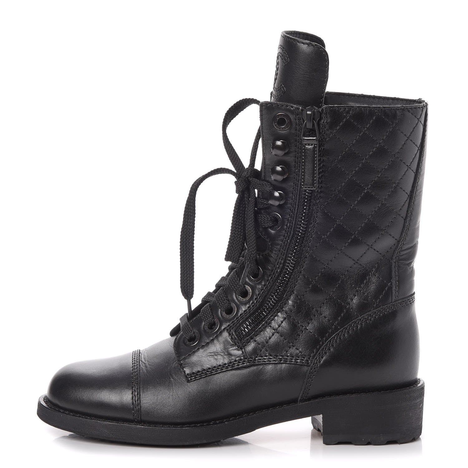 Chanel Calfskin Quilted Cap Toe Combat Boots 36 Black 1 of 10