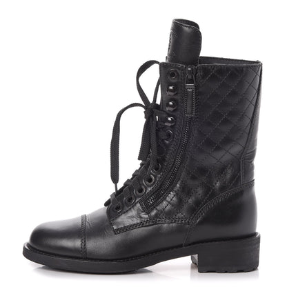 Chanel Calfskin Quilted Cap Toe Combat Boots 36 Black 1 of 10