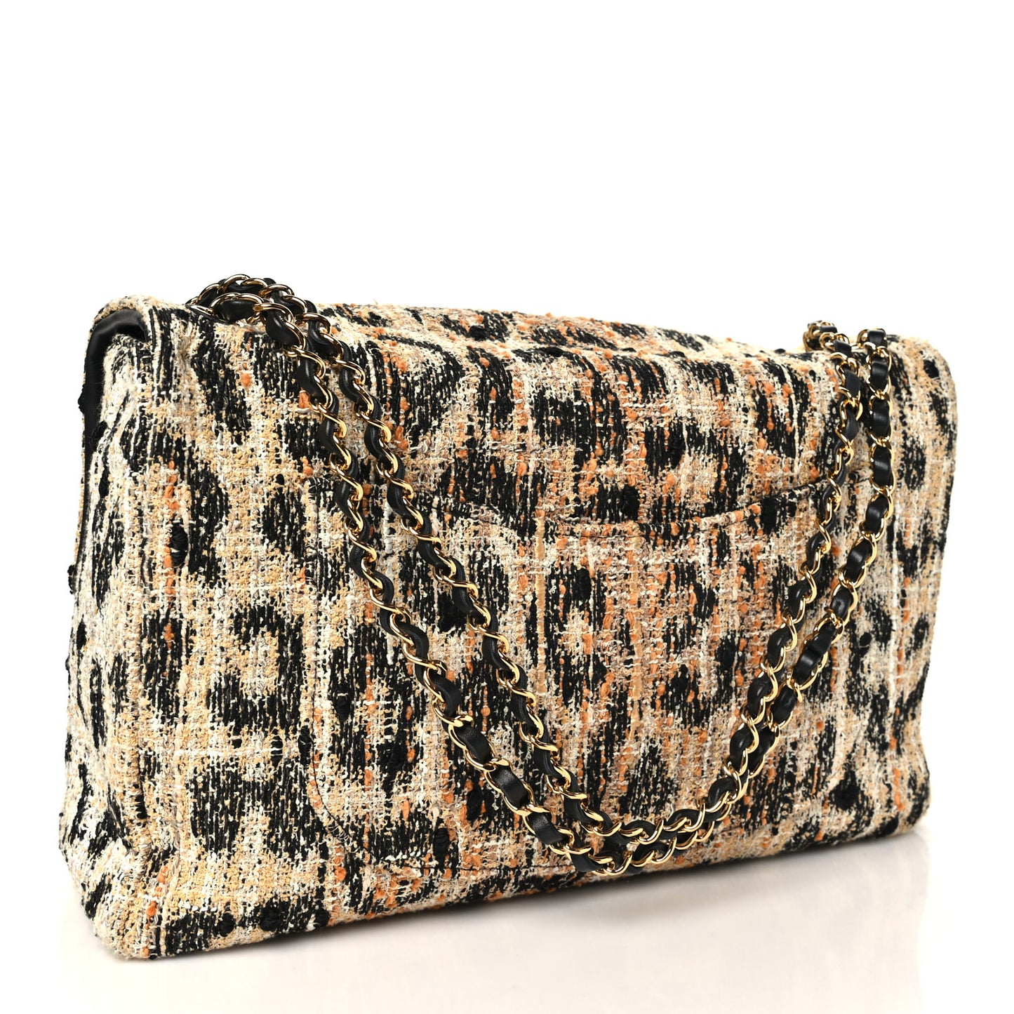 Tweed Mixed Fibers Leopard Print Souplissimo Maxi Flap Brown Black White