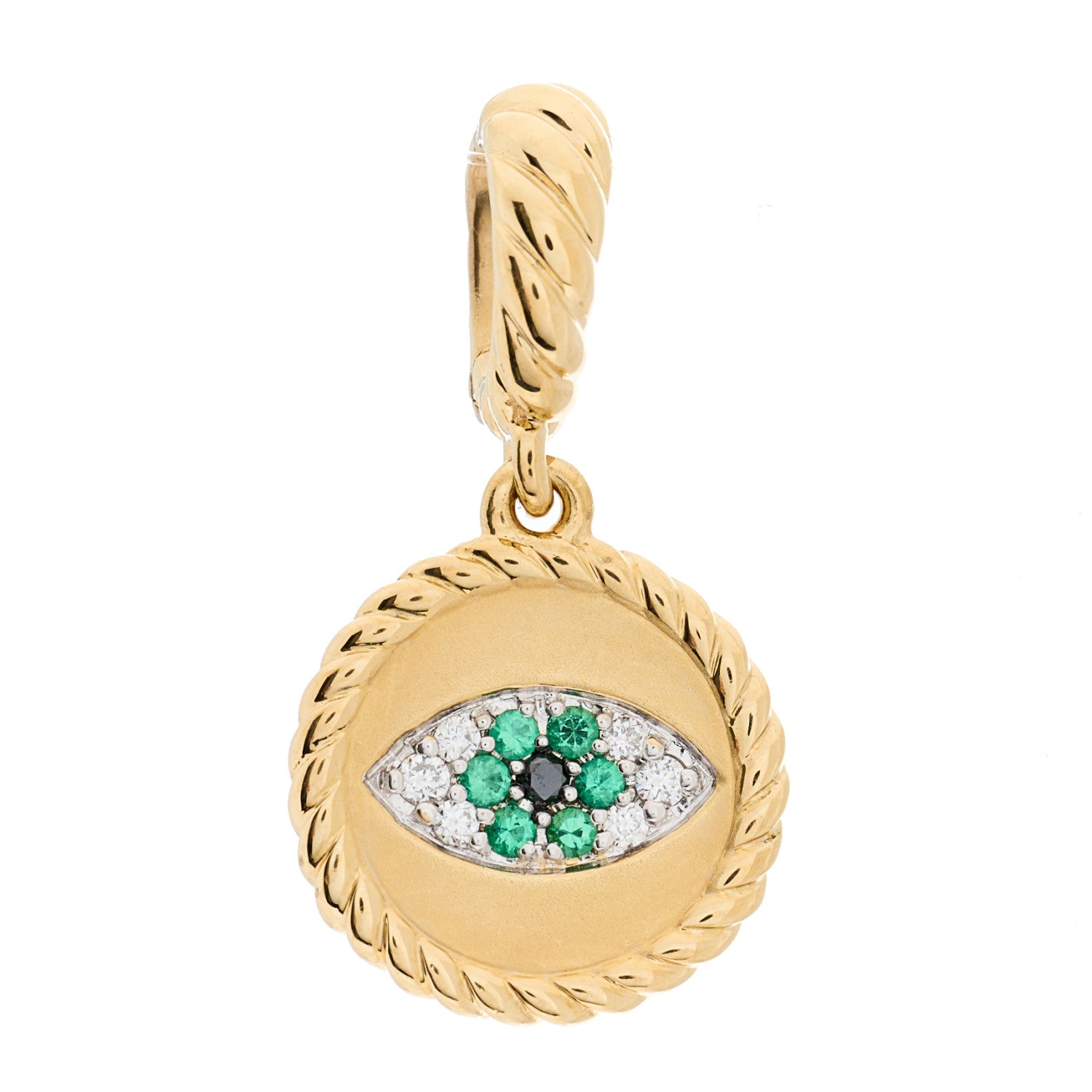 David Yurman 18K Yellow Gold Diamond Emerald Evil Eye Amulet Pendant 1 of 3