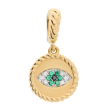 David Yurman 18K Yellow Gold Diamond Emerald Evil Eye Amulet Pendant 1 of 3